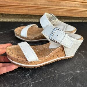 Women's White Cork Wedge Sandals with Buckle Strap